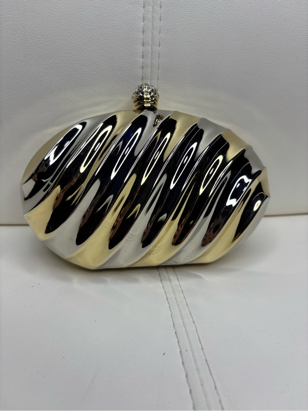 Metallic Silver-Gold Twisted Shell Clutch - Evening Bag